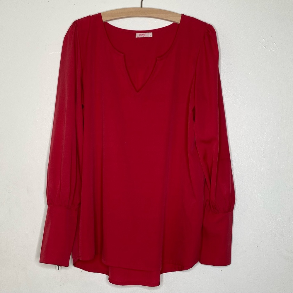 Fourtys pink long sleeve zip up cuff flowy blouse
